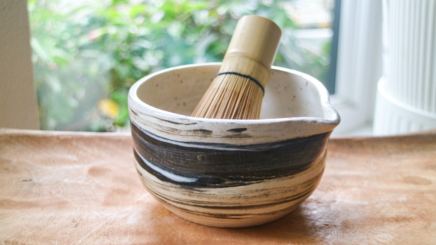 Black and White Stripes- Handmade Matcha Bowls