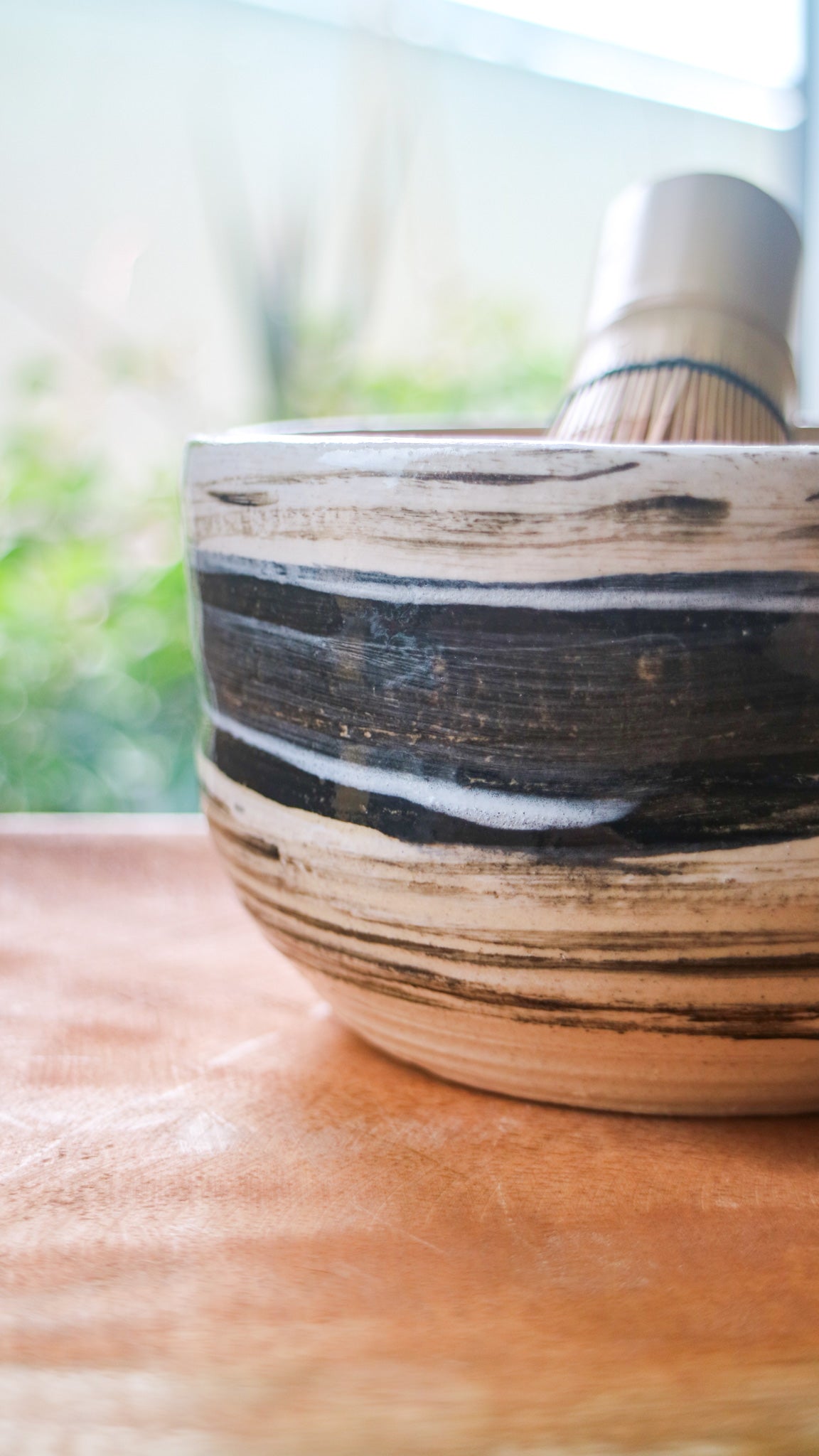 Black and White Stripes- Handmade Matcha Bowls