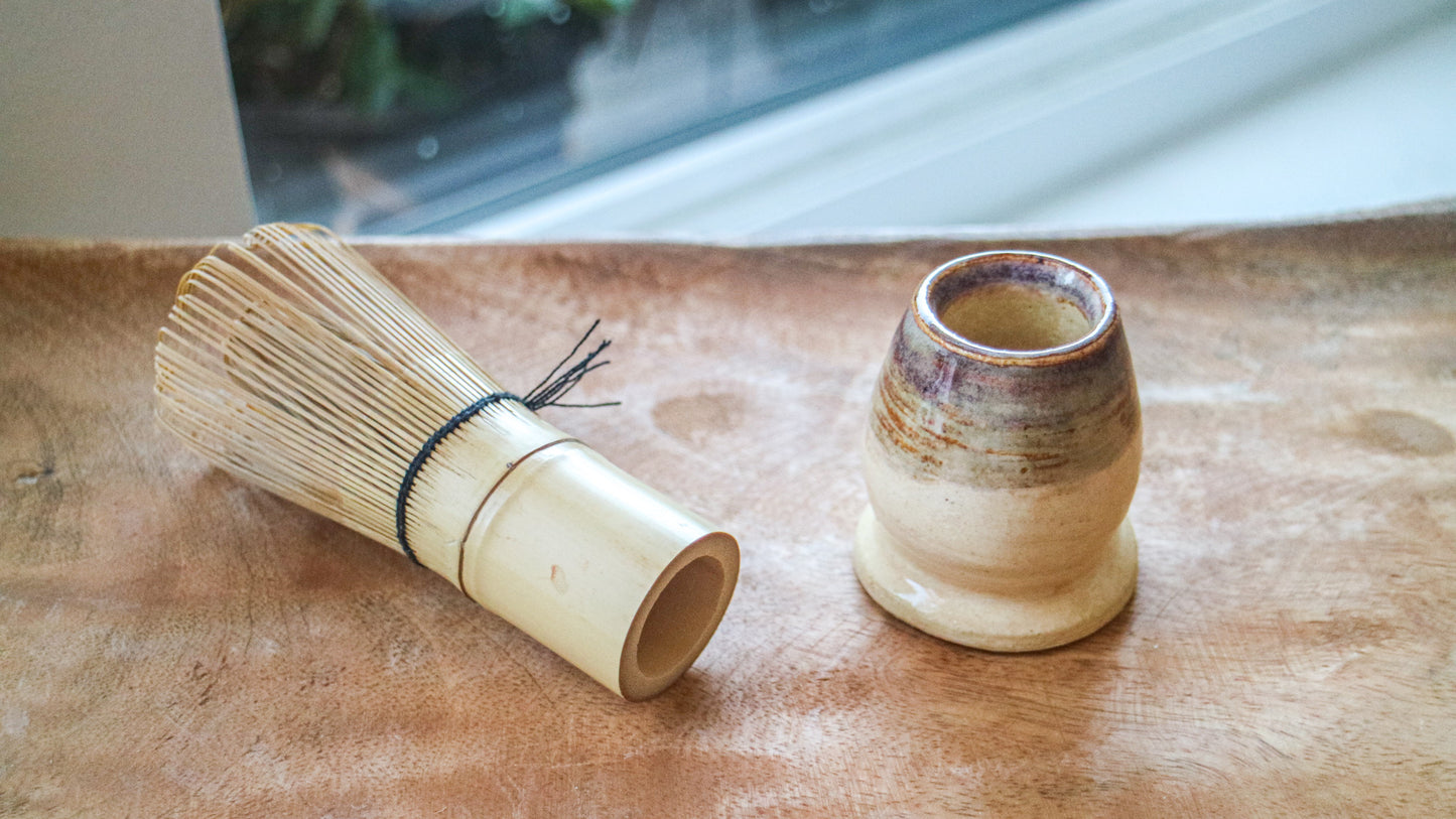 Earth-Toned Glaze Ceramic Chasen Stand- Handmade Whisk Holders