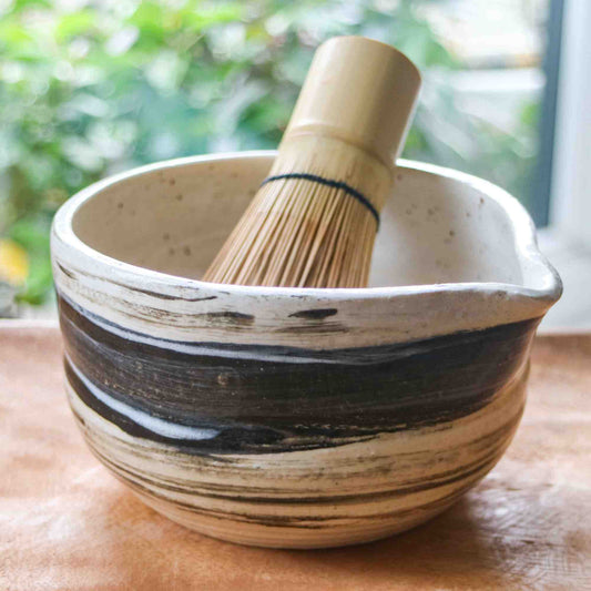 Black and White Stripes- Handmade Matcha Bowls