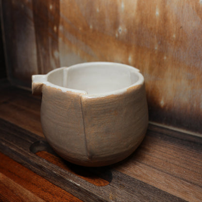 Folded Beige Handmade Matcha Bowl | Ceramic Chawan