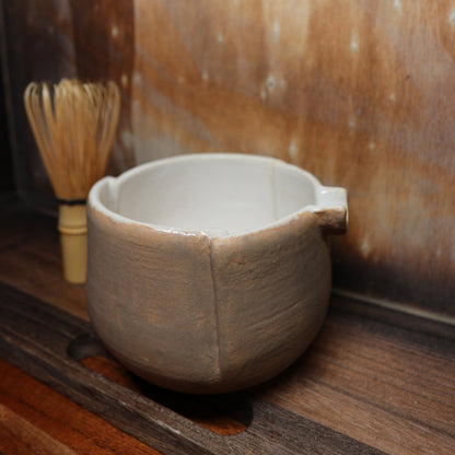 Folded Beige Handmade Matcha Bowl | Ceramic Chawan