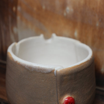 Folded Beige Handmade Matcha Bowl | Ceramic Chawan