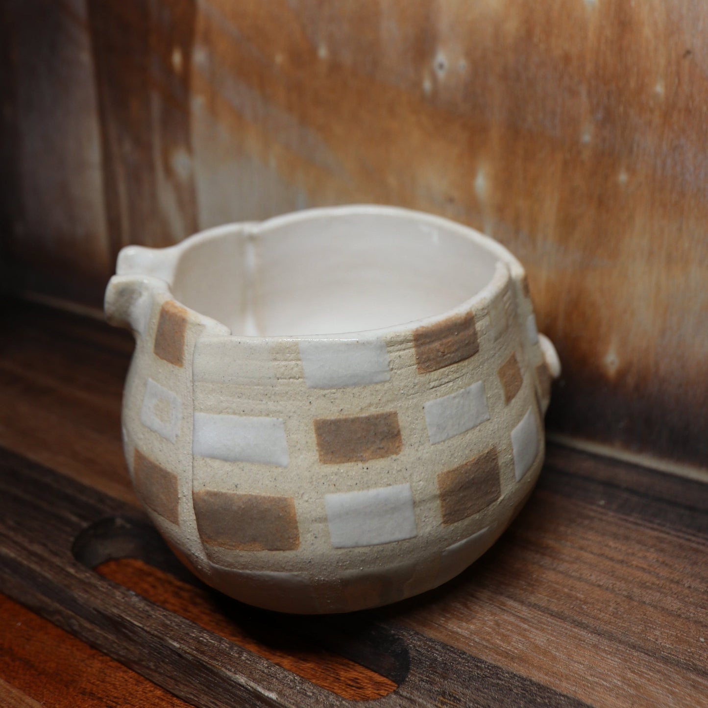 Neutral Tone Patchwork Handmade Matcha Bowl | Ceramic Chawan