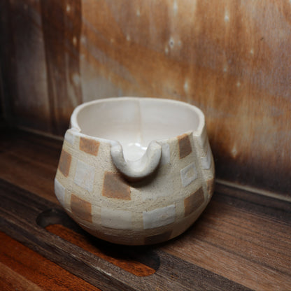 Neutral Tone Patchwork Handmade Matcha Bowl | Ceramic Chawan