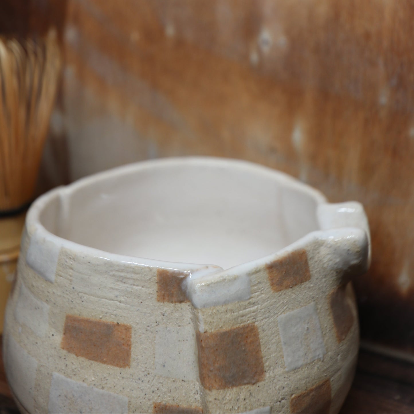Neutral Tone Patchwork Handmade Matcha Bowl | Ceramic Chawan