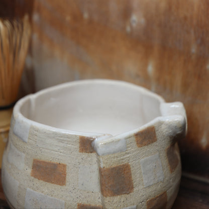 Neutral Tone Patchwork Handmade Matcha Bowl | Ceramic Chawan