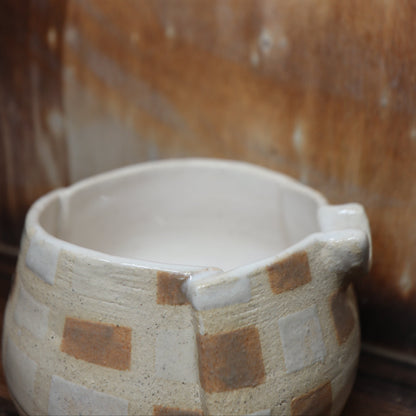 Neutral Tone Patchwork Handmade Matcha Bowl | Ceramic Chawan