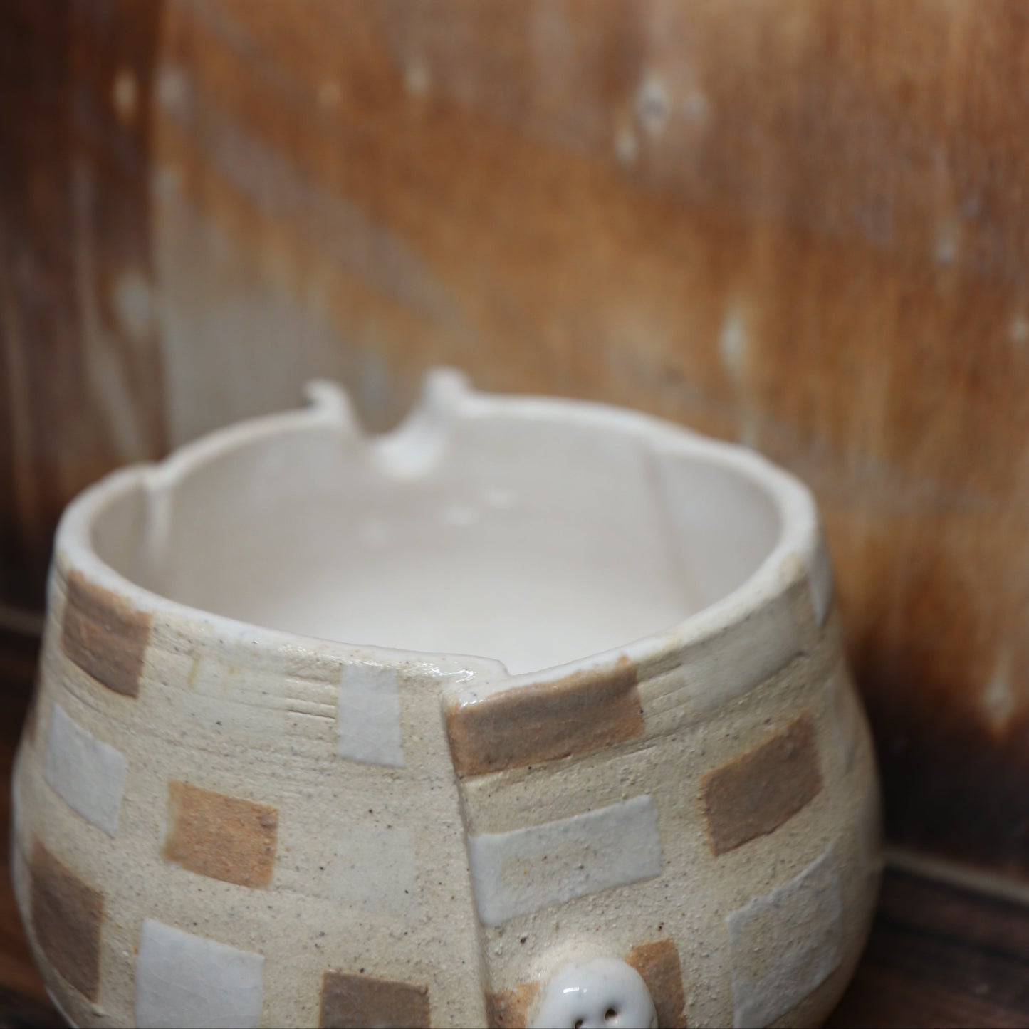 Neutral Tone Patchwork Handmade Matcha Bowl | Ceramic Chawan