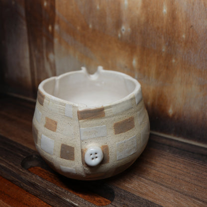 Neutral Tone Patchwork Handmade Matcha Bowl | Ceramic Chawan