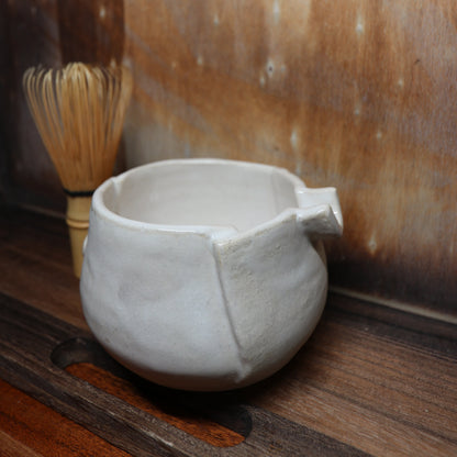 Folded White Handmade Matcha Bowl | Ceramic Chawan