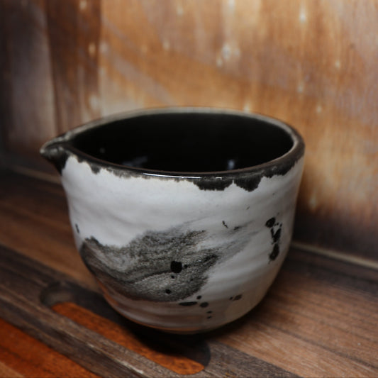Black Brush Strokes Handmade Matcha Bowl | Ceramic Chawan (Type 2)