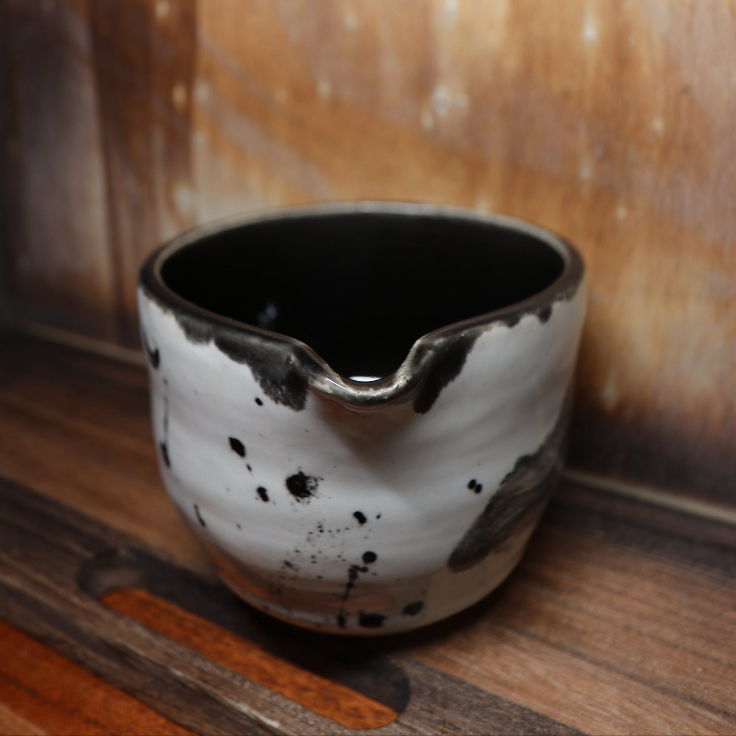 Black Brush Strokes Handmade Matcha Bowl | Ceramic Chawan (Type 2)