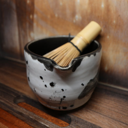 Black Brush Strokes Handmade Matcha Bowl | Ceramic Chawan (Type 2)