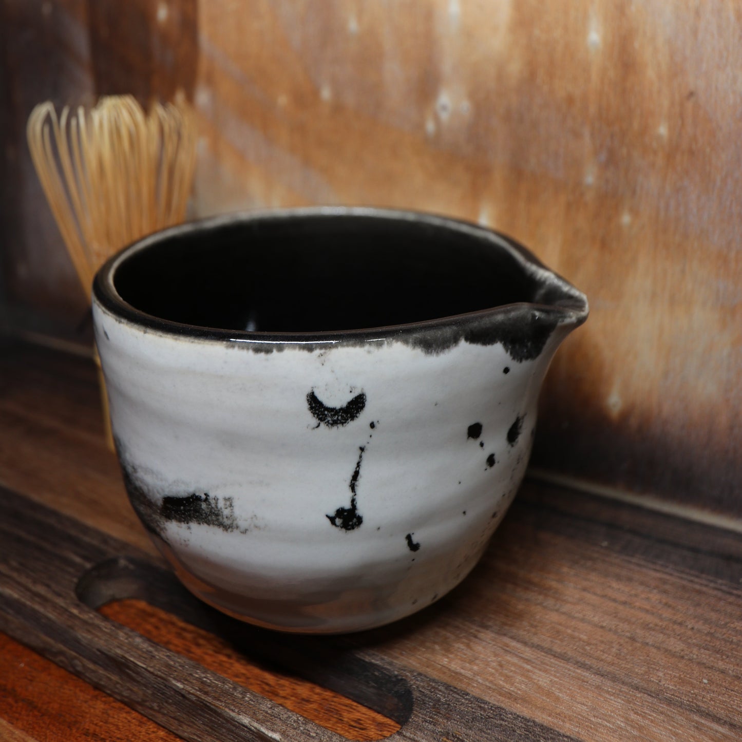 Black Brush Strokes Handmade Matcha Bowl | Ceramic Chawan (Type 2)