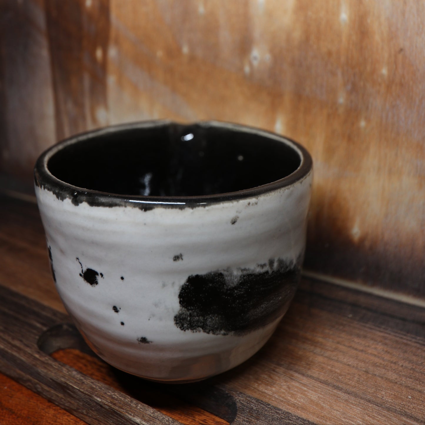 Black Brush Strokes Handmade Matcha Bowl | Ceramic Chawan (Type 2)