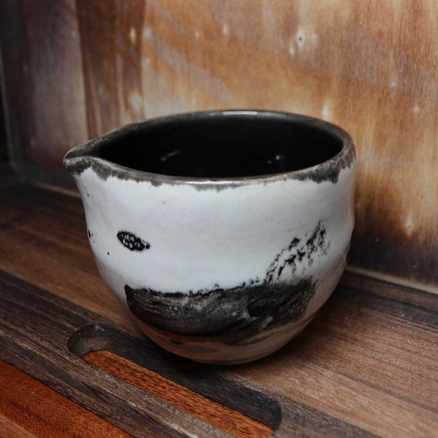 Black Brush Strokes Handmade Matcha Bowl | Ceramic Chawan (Type 1)