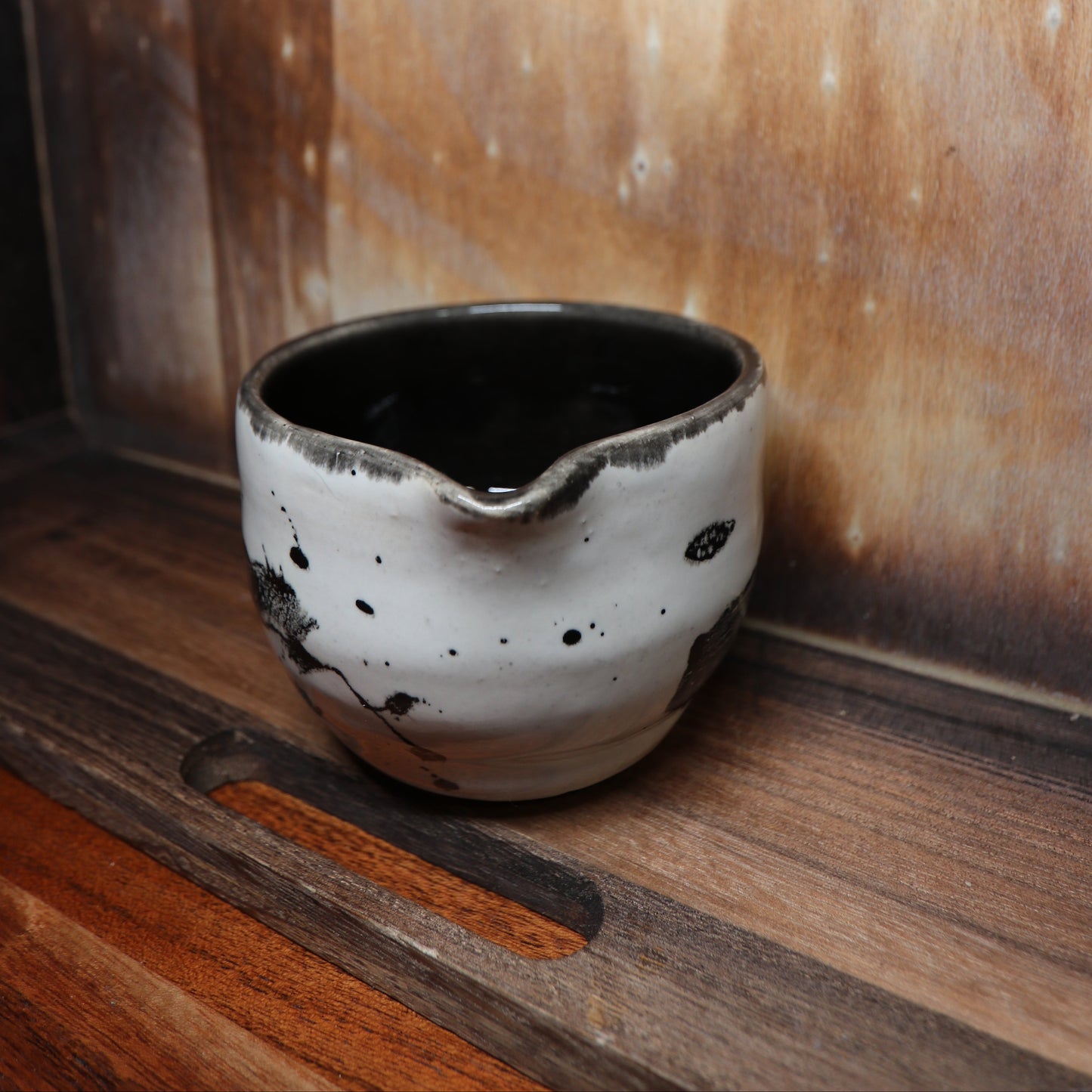 Black Brush Strokes Handmade Matcha Bowl | Ceramic Chawan (Type 1)