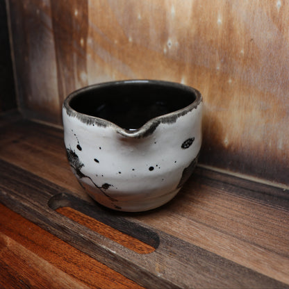 Black Brush Strokes Handmade Matcha Bowl | Ceramic Chawan (Type 1)