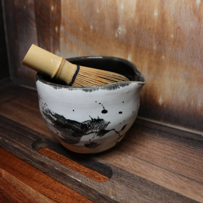 Black Brush Strokes Handmade Matcha Bowl | Ceramic Chawan (Type 1)