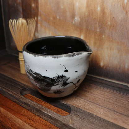 Black Brush Strokes Handmade Matcha Bowl | Ceramic Chawan (Type 1)
