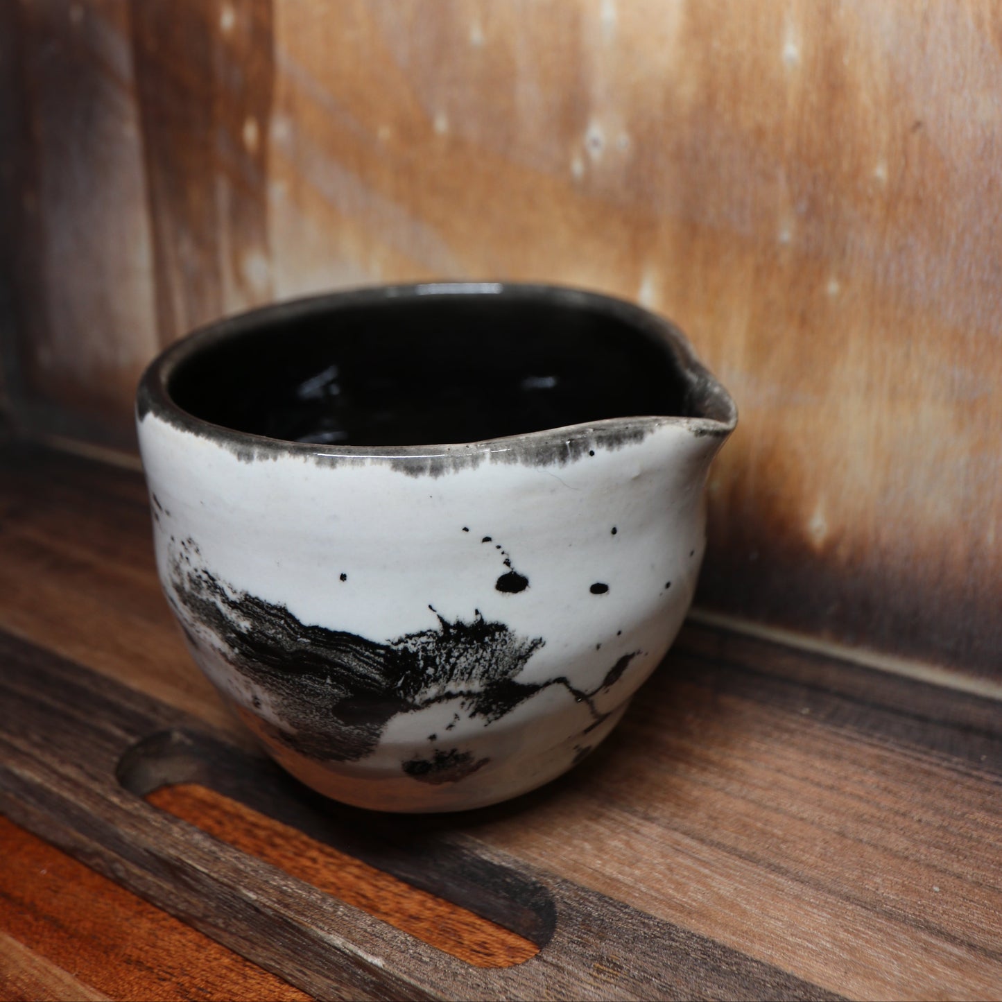 Black Brush Strokes Handmade Matcha Bowl | Ceramic Chawan (Type 1)