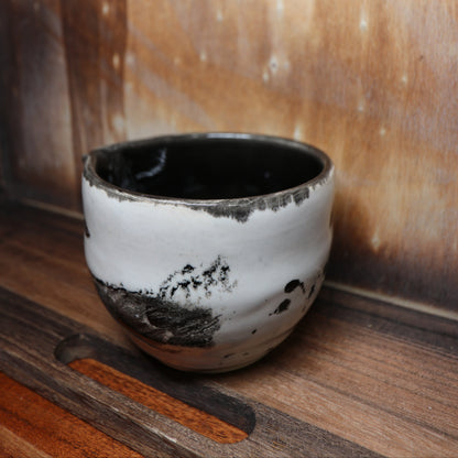 Black Brush Strokes Handmade Matcha Bowl | Ceramic Chawan (Type 1)