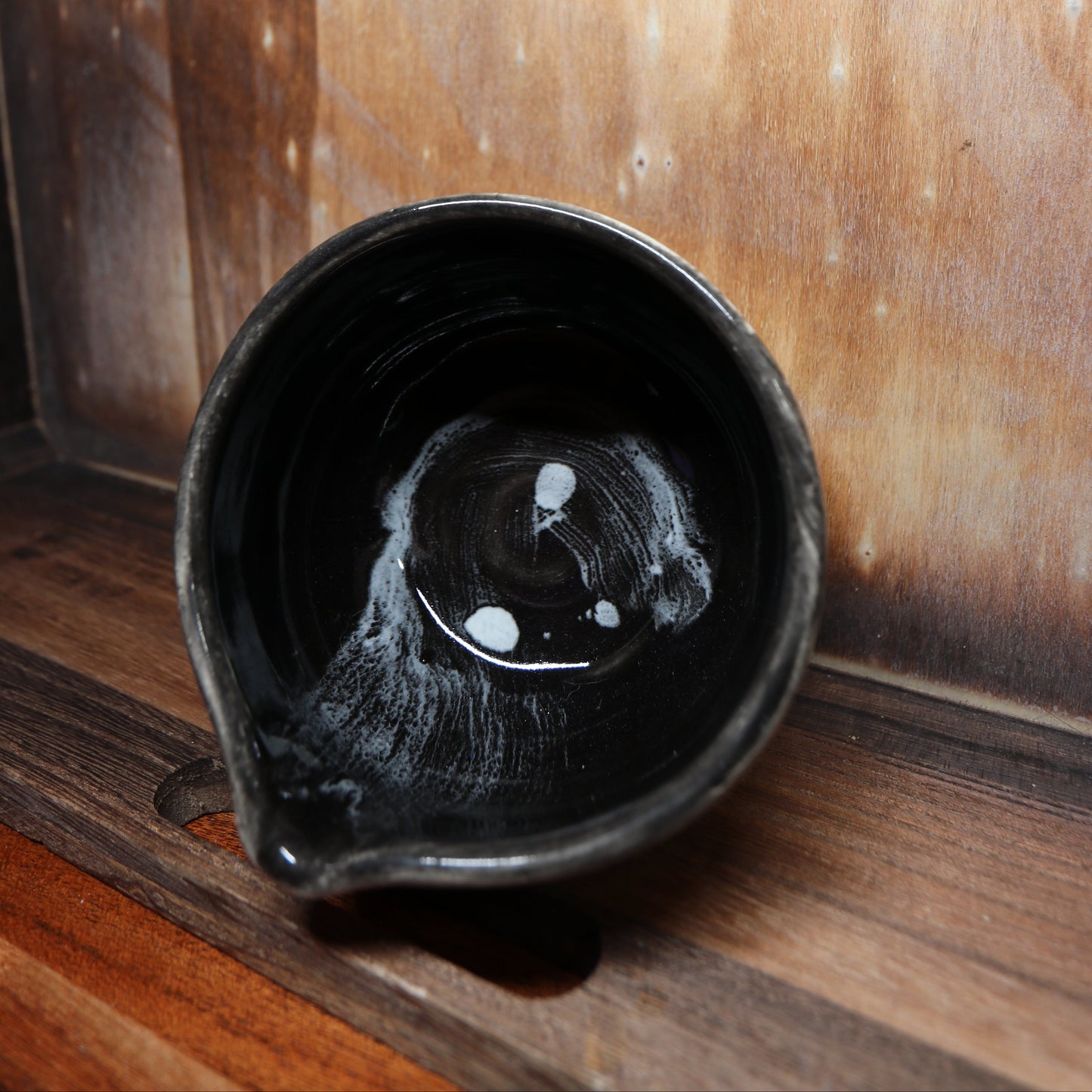 Black Brush Strokes Handmade Matcha Bowl | Ceramic Chawan (Type 1)