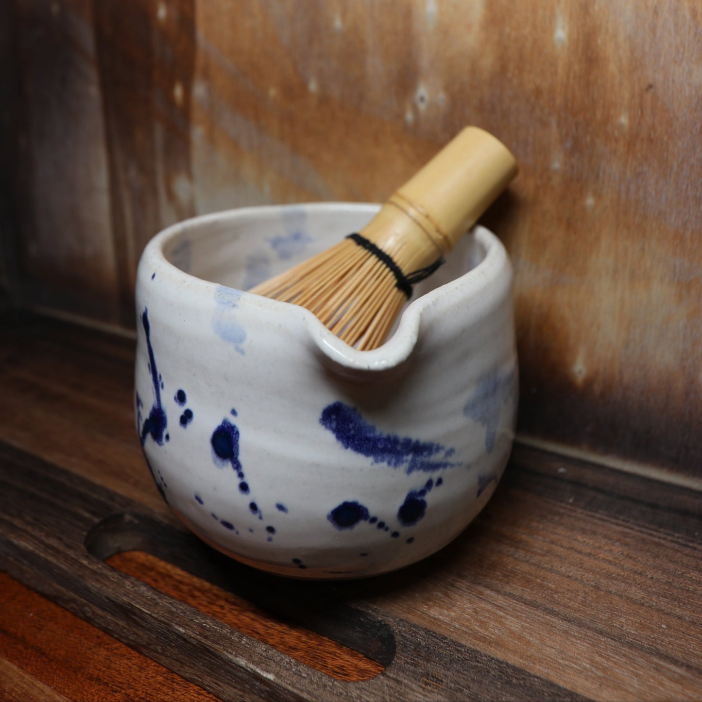 Blue Brush Strokes Handmade Matcha Bowl | Ceramic Chawan