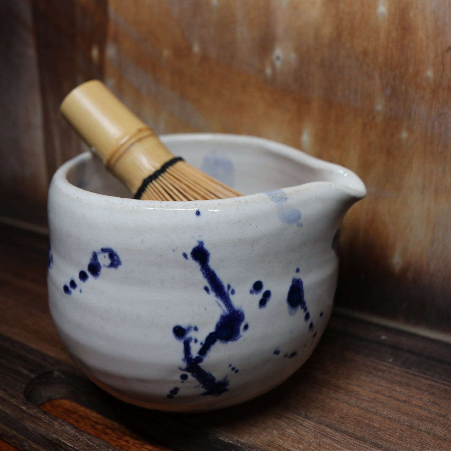 Blue Brush Strokes Handmade Matcha Bowl | Ceramic Chawan