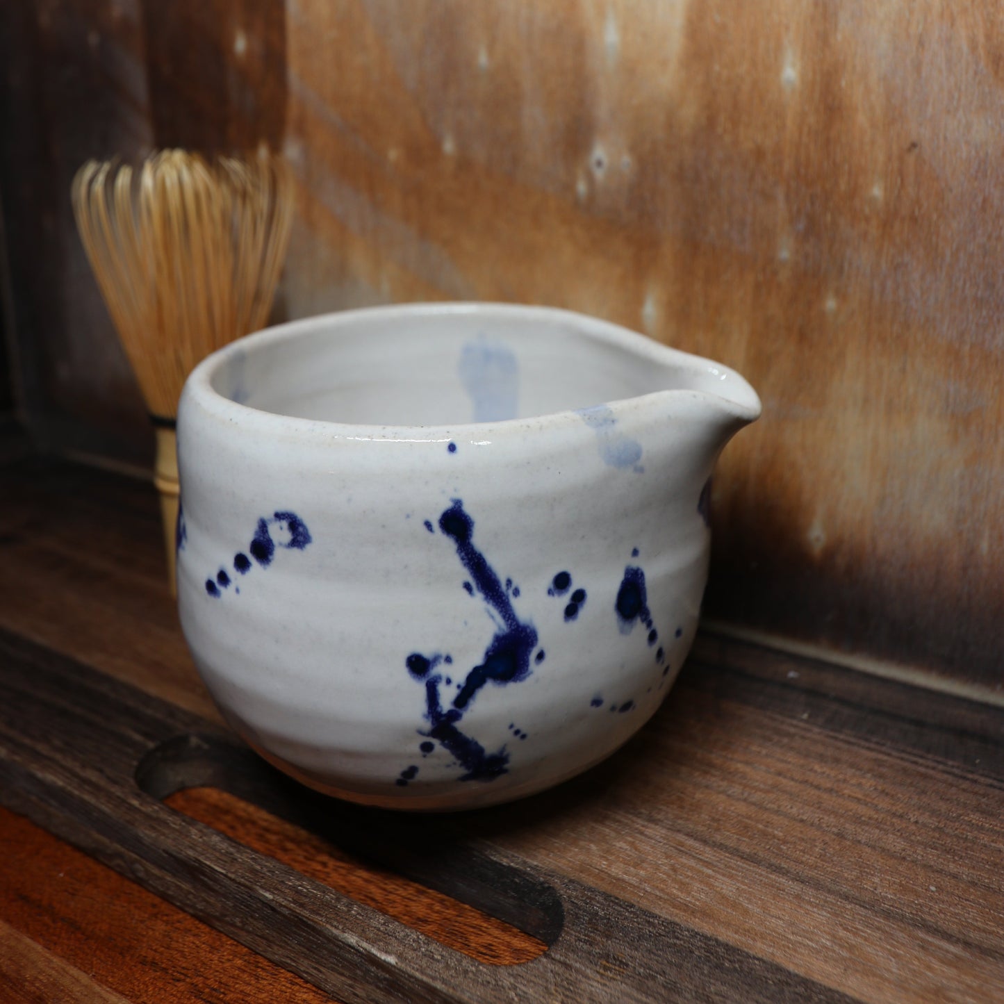 Blue Brush Strokes Handmade Matcha Bowl | Ceramic Chawan