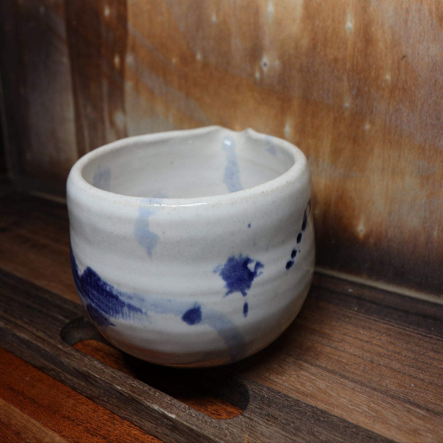 Blue Brush Strokes Handmade Matcha Bowl | Ceramic Chawan