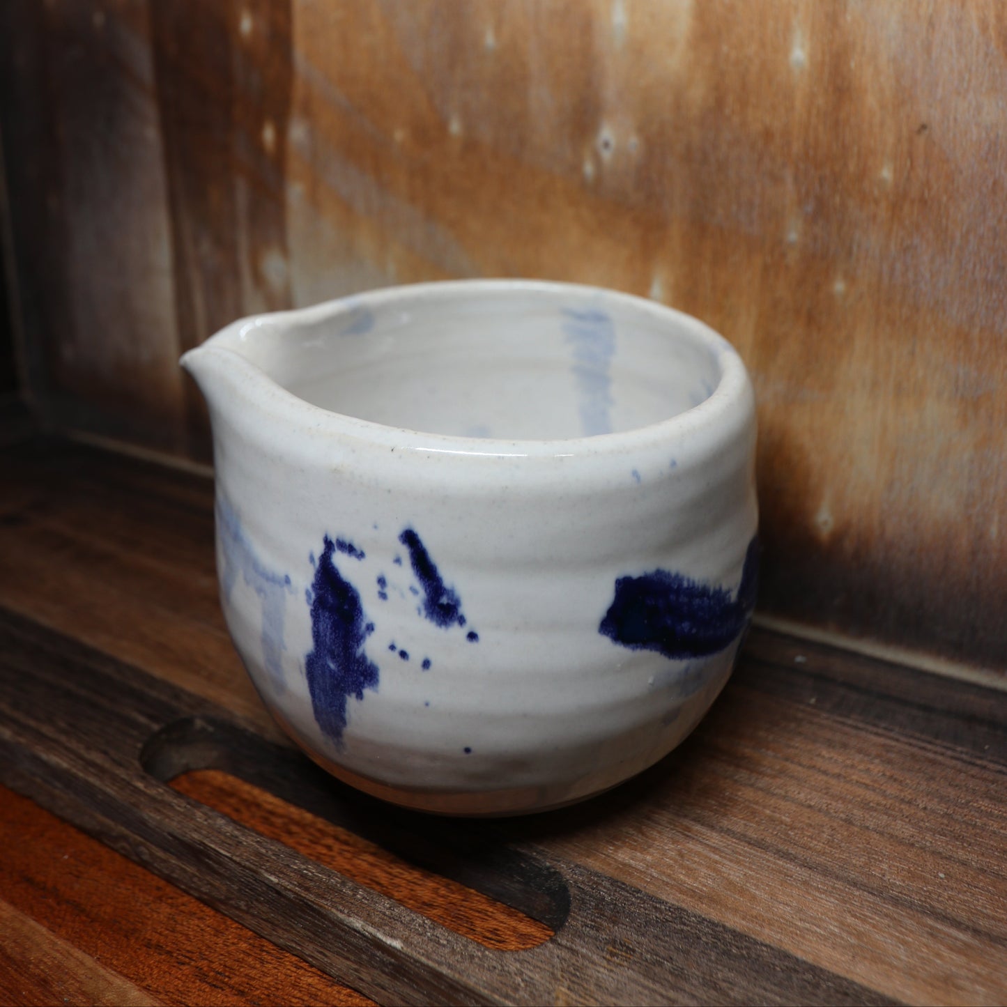 Blue Brush Strokes Handmade Matcha Bowl | Ceramic Chawan